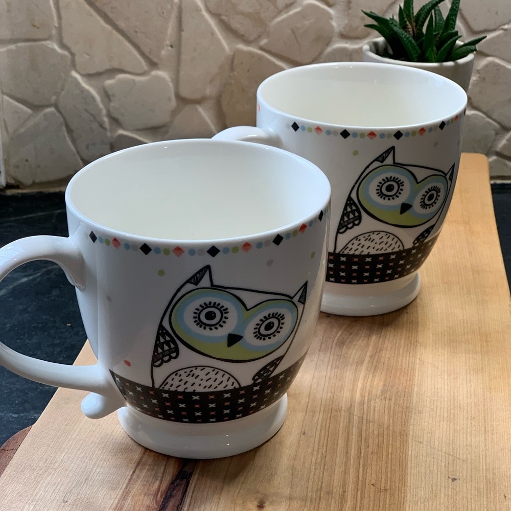 CLARO | Set of 2 | Oversize Porcelain Owl Mugs